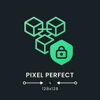 Blockchain security green solid gradient desktop icon on black. Risk management system. Fraud prevention. Pixel perfect 128x128, outline 4px. Glyph pictogram for dark mode. Isolated vector image