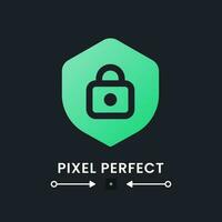 Protection green solid gradient desktop icon on black. Shield with lock. System security. Internet privacy. Pixel perfect 128x128, outline 4px. Glyph pictogram for dark mode. Isolated vector image