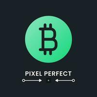 Bitcoin green solid gradient desktop icon on black. Virtual money. Financial technology. Mining software. Pixel perfect 128x128, outline 4px. Glyph pictogram for dark mode. Isolated vector image