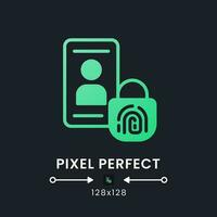 Multi-factor authentication green solid gradient desktop icon on black. Security system. Device protection. Pixel perfect 128x128, outline 4px. Glyph pictogram for dark mode. Isolated vector image