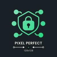 Network security green solid gradient desktop icon on black. Personal data safety. System protection. Pixel perfect 128x128, outline 4px. Glyph pictogram for dark mode. Isolated vector image