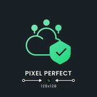 Cloud security green solid gradient desktop icon on black. Data privacy protection. Access control. Pixel perfect 128x128, outline 4px. Glyph pictogram for dark mode. Isolated vector image