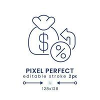 Tax Refund linear desktop icon. Money back. Cashback program. Returned income. Pixel perfect 128x128, outline 2px. GUI, UX design. Isolated user interface element for website. Editable stroke vector