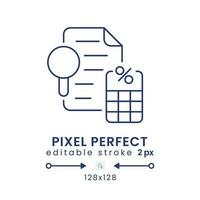 Tax Audit linear desktop icon. Financial inspection. Regulatory analysis. Pixel perfect 128x128, outline 2px. GUI, UX design. Isolated user interface element for website. Editable stroke vector