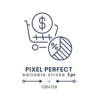 Sales tax linear desktop icon. Goods and services taxation. Purchasing tariff. Pixel perfect 128x128, outline 2px. GUI, UX design. Isolated user interface element for website. Editable stroke vector