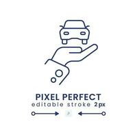 Car dealership linear desktop icon. Automotive retailer. Vehicle distributor. Auto industry. Pixel perfect, outline 2px. GUI, UX design. Isolated user interface element for website. Editable stroke vector