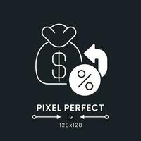 Tax Refund white solid desktop icon. Money back. Cashback program. Returned income. Pixel perfect 128x128, outline 2px. Silhouette symbol for dark mode. Glyph pictogram. Vector isolated image