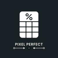 Percentage calculator white solid desktop icon. Tax rate. Loan interest. Investment return. Pixel perfect, outline 2px. Silhouette symbol for dark mode. Glyph pictogram. Vector isolated image