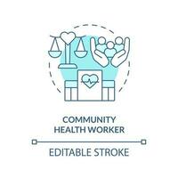 Community health worker turquoise concept icon. Social services. Career in advocacy abstract idea thin line illustration. Isolated outline drawing. Editable stroke vector