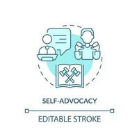 Self advocacy turquoise concept icon. Present yourself. Type of legal protection abstract idea thin line illustration. Isolated outline drawing. Editable stroke vector