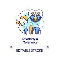 Diversity and tolerance concept icon. Theme GCED addresses. Multiculturalism abstract idea thin line illustration. Isolated outline drawing. Editable stroke vector