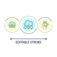 nube almacenamiento caracteristicas lazo concepto icono. fácil acceso para usuarios digital almacenamiento Servicio resumen idea Delgado línea ilustración. aislado contorno dibujo. editable carrera vector