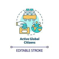 Active global citizens concept icon. International community. Civic participation abstract idea thin line illustration. Isolated outline drawing. Editable stroke vector
