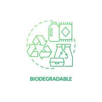 biodegradable verde degradado concepto icono. compostable producto. eco simpático solución. de base biológica material idea Delgado línea ilustración. aislado contorno dibujo vector