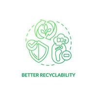 Better recyclability green gradient concept icon. Carbon footprint reduction. Bio based materials benefit idea thin line illustration. Isolated outline drawing vector