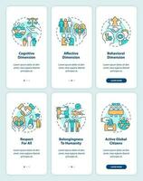 Global citizenship education onboarding mobile app screen set. GCED walkthrough 3 steps editable graphic instructions with linear concepts. UI, UX, GUI templated vector