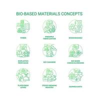 bio establecido materiales verde degradado concepto íconos colocar. sostenible soluciones biodegradable productos idea Delgado línea color ilustraciones. aislado símbolos vector