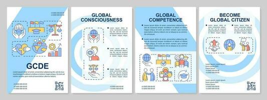 GCDE blue brochure template. Global citizen. Sustainable development. Leaflet design with linear icons. Editable 4 vector layouts for presentation, annual reports