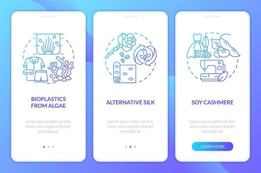 bio establecido textil azul degradado inducción móvil aplicación pantalla. recorrido 3 pasos gráfico instrucciones con lineal conceptos. ui, ux, gui plantilla vector