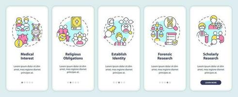 Genealogical research motivation onboarding mobile app screen. Walkthrough 5 steps editable graphic instructions with linear concepts. UI, UX, GUI templated vector