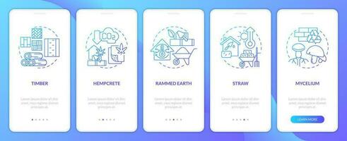 Bio based construction blue gradient onboarding mobile app screen. Walkthrough 5 steps graphic instructions with linear concepts. UI, UX, GUI templated vector