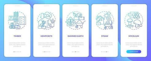 Bio based construction blue gradient onboarding mobile app screen. Walkthrough 5 steps graphic instructions with linear concepts. UI, UX, GUI templated vector