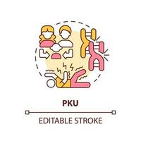 pku concepto icono. metabólico trastorno. neurología. hereditario enfermedad resumen idea Delgado línea ilustración. aislado contorno dibujo. editable carrera vector