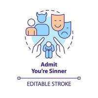 Admit you are sinner concept icon. Save your soul. Becoming Christian reason abstract idea thin line illustration. Isolated outline drawing. Editable stroke vector