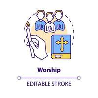 Worship concept icon. Church service for believers. Religious practice abstract idea thin line illustration. Isolated outline drawing. Editable stroke vector