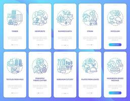 Bio based materials blue gradient onboarding mobile app screen set. Walkthrough 5 steps graphic instructions with linear concepts. UI, UX, GUI templated vector