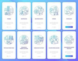 Bio based materials blue gradient onboarding mobile app screen set. Walkthrough 5 steps graphic instructions with linear concepts. UI, UX, GUI templated vector