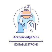 Acknowledge sins concept icon. Repentance for salvation. Becoming Christian reason abstract idea thin line illustration. Isolated outline drawing. Editable stroke vector