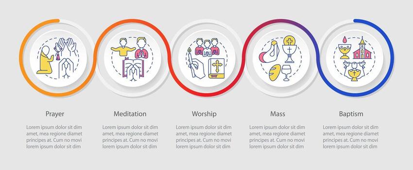 Religious practices loop infographic template. Worshiping. Data visualization with 5 steps. Editable timeline info chart. Workflow layout with line icons vector
