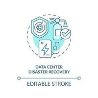 Data center disaster recovery blue concept icon. Prevent damage. Disaster recovery abstract idea thin line illustration. Isolated outline drawing. Editable stroke vector