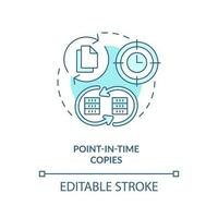Point-in-time copies blue concept icon. Database restore. Type of disaster recovery abstract idea thin line illustration. Isolated outline drawing. Editable stroke vector