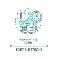 Point-in-time copies blue concept icon. Database restore. Type of disaster recovery abstract idea thin line illustration. Isolated outline drawing. Editable stroke vector