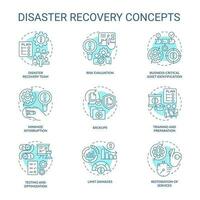 Disaster recovery blue concept icons set. Restore data. Reestablish system work idea thin line color illustrations. Isolated symbols. Editable stroke vector