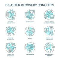 Disaster recovery blue concept icons set. Restore data. Reestablish system work idea thin line color illustrations. Isolated symbols. Editable stroke vector