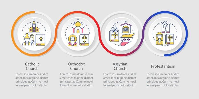 Christian churches loop infographic template. Confessions. Data visualization with 4 steps. Editable timeline info chart. Workflow layout with line icons vector