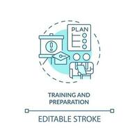 Training and preparation blue concept icon. Disaster recovery plan benefit abstract idea thin line illustration. Isolated outline drawing. Editable stroke vector