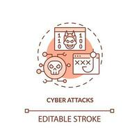 Cyber attacks red concept icon. Malicious software. Phishing. Disaster type abstract idea thin line illustration. Isolated outline drawing. Editable stroke vector