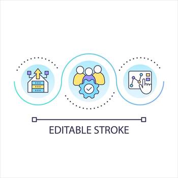 datos analítica y almacenamiento para equipo lazo concepto icono. software desarrollo caracteristicas resumen idea Delgado línea ilustración. aislado contorno dibujo. editable carrera vector