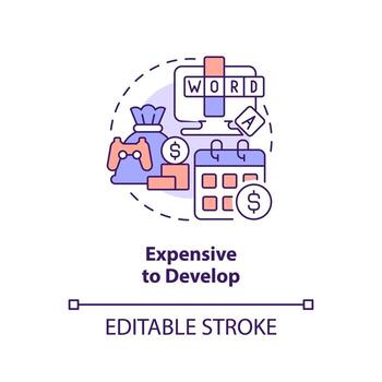 Expensive to develop concept icon. Gamification challenges in e learning abstract idea thin line illustration. Isolated outline drawing. Editable stroke vector