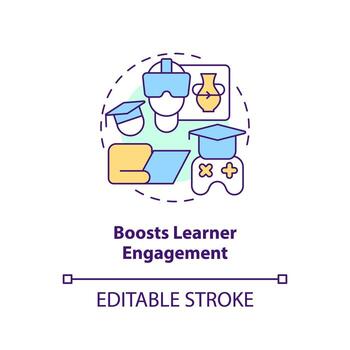 Boost learner engagement concept icon. Gamification benefits in e learning abstract idea thin line illustration. Isolated outline drawing. Editable stroke vector