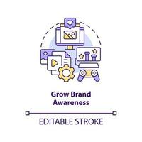 Grow brand awareness concept icon. Digital marketing gamification pros abstract idea thin line illustration. Isolated outline drawing. Editable stroke vector