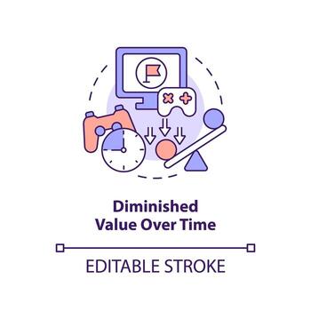 Diminished value over time concept icon. Gamification challenges in e learning abstract idea thin line illustration. Isolated outline drawing. Editable stroke vector