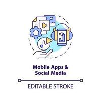 Mobile apps and social media concept icon. Internet content. Gamification trend abstract idea thin line illustration. Isolated outline drawing. Editable stroke vector