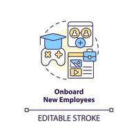 Onboard new employees concept icon. Gamification in corporate training abstract idea thin line illustration. Isolated outline drawing. Editable stroke vector