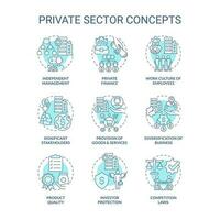 Private sector turquoise concept icons set. Business ownership. Economics industry idea thin line color illustrations. Isolated symbols. Editable stroke vector