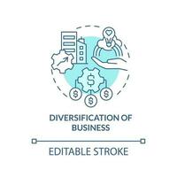 Diversification of business turquoise concept icon. Company work. Private sector role abstract idea thin line illustration. Isolated outline drawing. Editable stroke vector